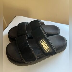 UGG Greer Black Slide Suede Platform Sandals